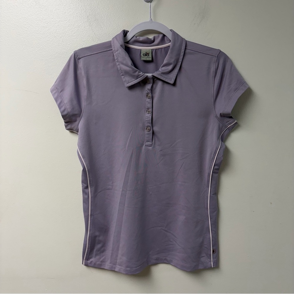 Alo Cool Fit Lavender Short Sleeve Polo Short Size Large